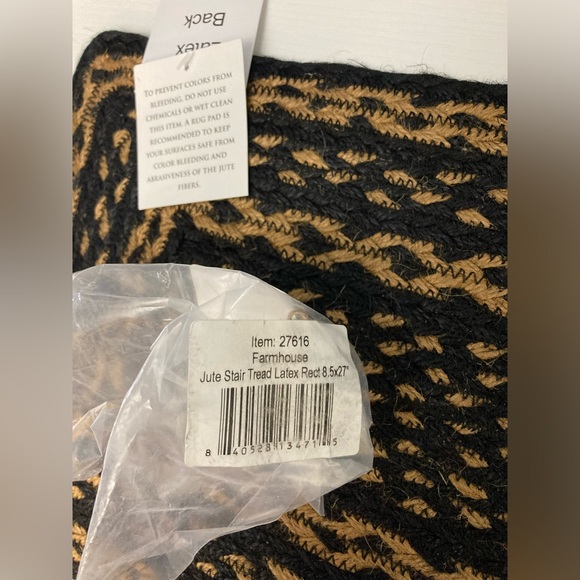 VHC Brands. Farmhouse. Country Woven Mat. Jute. Black. Tan. Cottage - Picture 5 of 9